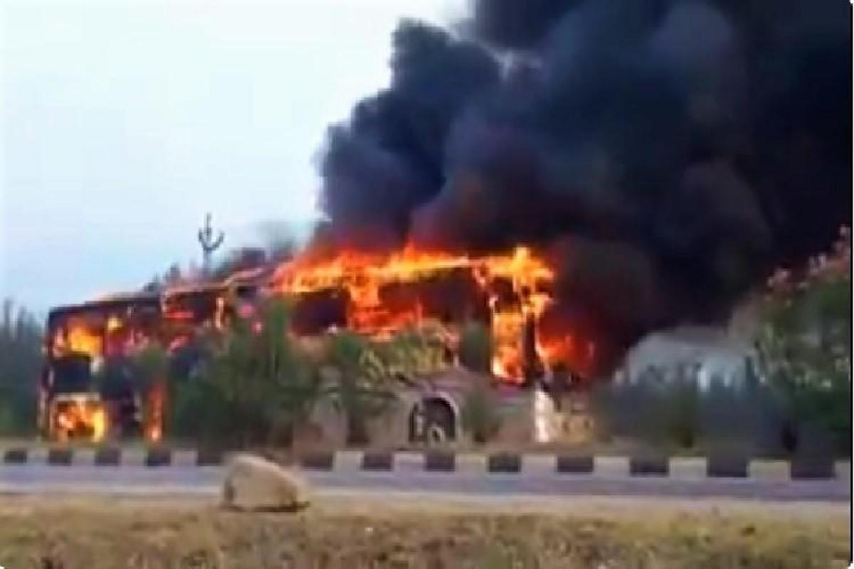 Private bus carrying 40 passengers catches fire near Vizag