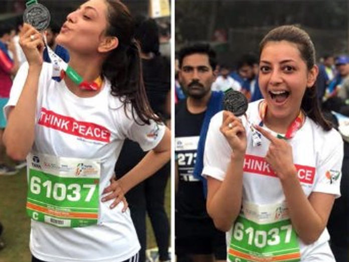 Kajal Aggarwal Flaunts Her Medal For Mumbai Marathon