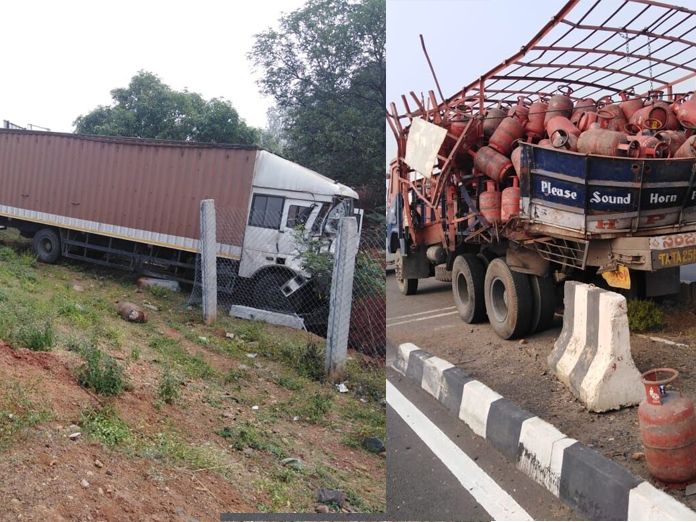 Mishap averted as truck hits lorry with  LPG cylinders