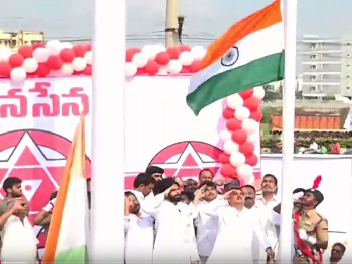 Pawan Kalyan hoisted national flag in Mangalagiri