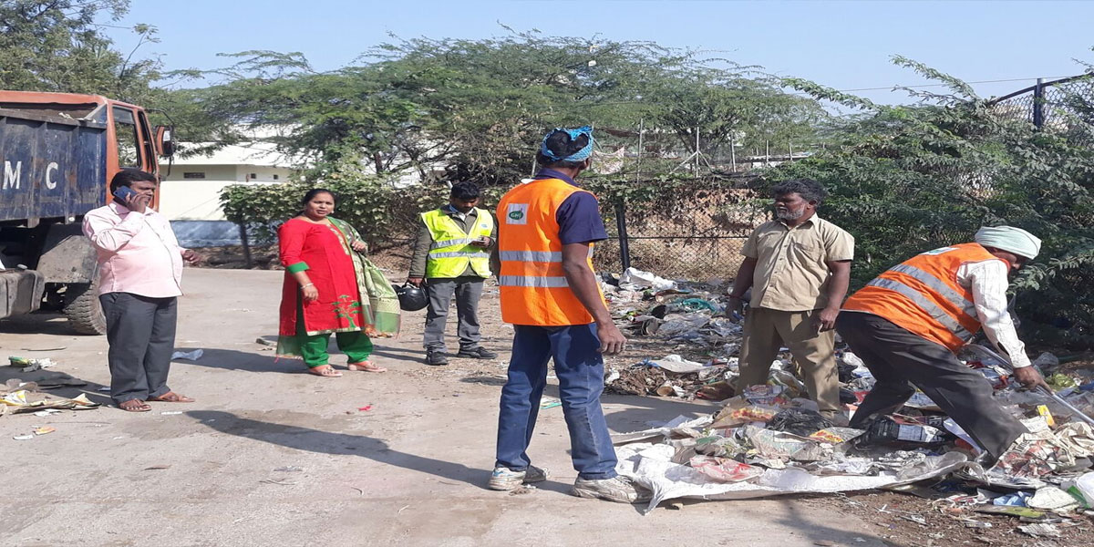 Corporator Cheruku Sangeetha supervises sanitation work