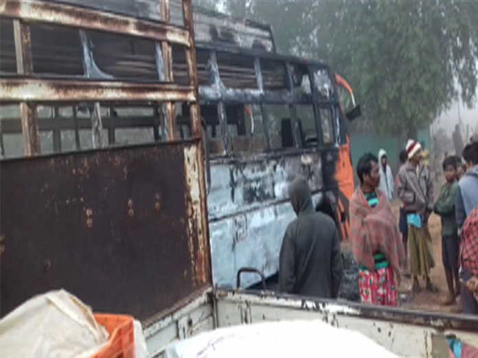 Maoists set private bus on fire