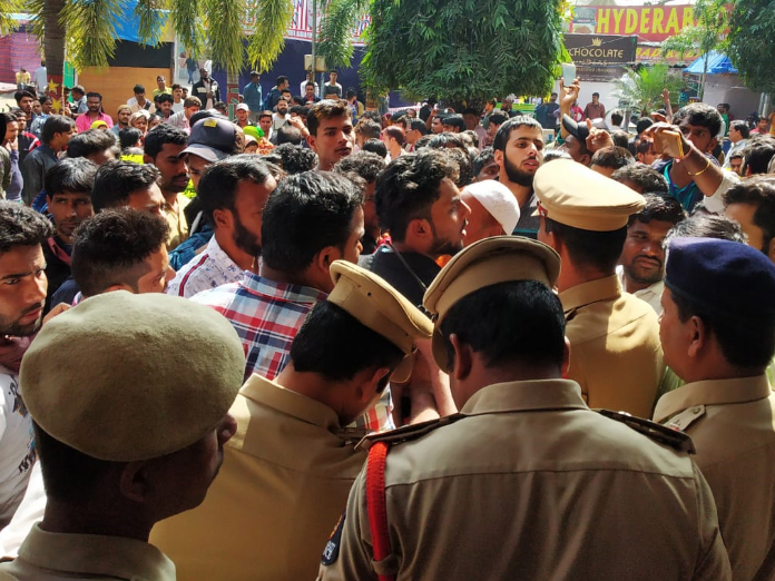 Mild Tension created at Nampally Exhibition society office when stall owners staged protest