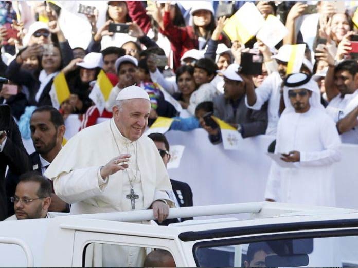 Pope Francis arrives to hold public mass in UAE