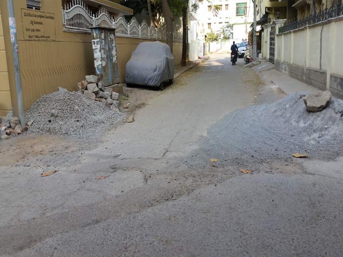 Construction debris occupying road space