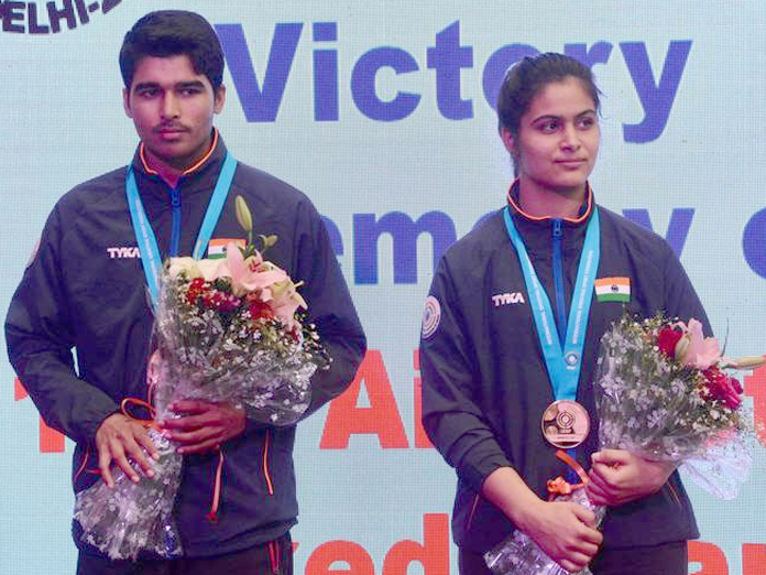 Saurabh-Manu shoot gold in 10m air pistol mixed event