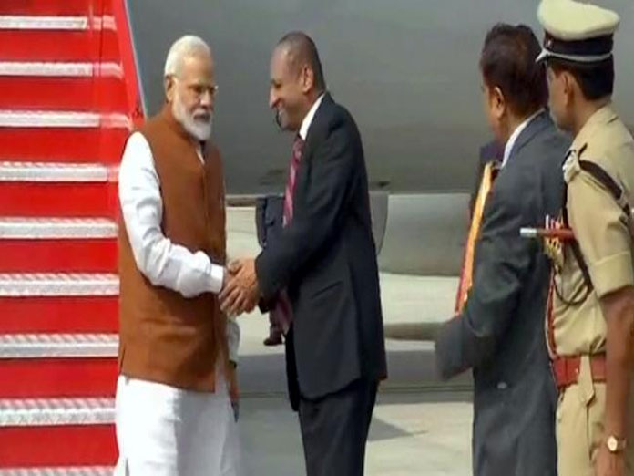 PM Modi reaches Gannavaram airport for Guntur public meeting