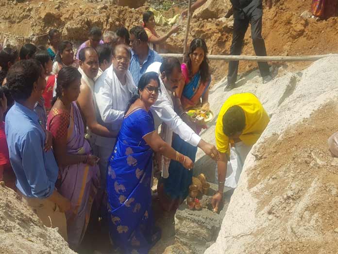 Stone laid for temple at Rajiv Gruhakalpa