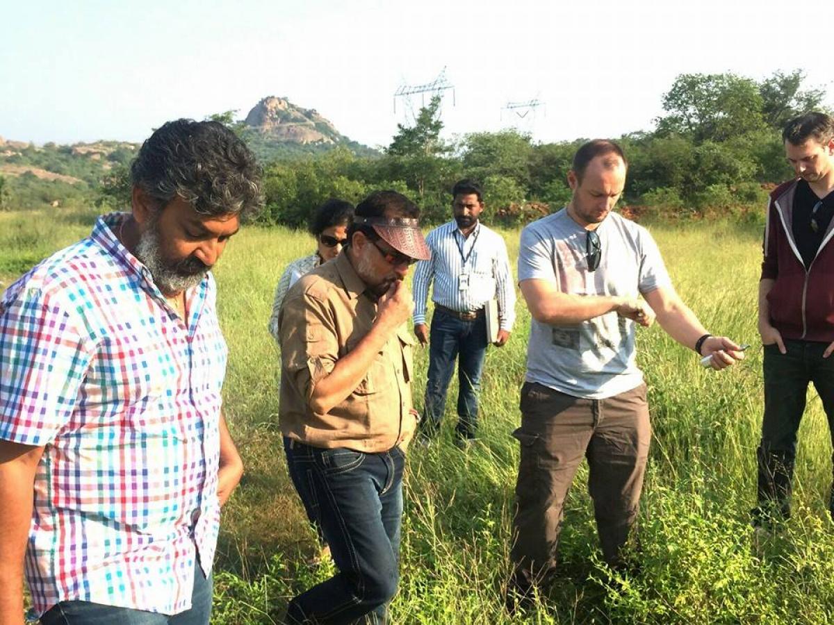 Rajamouli inspects sets for Baahubali 2 at RFC Hyderabad