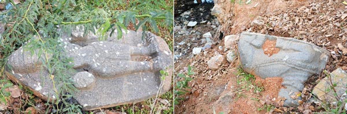 Ancient stone sculptures abandoned in Palamur