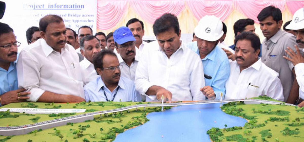 KTR launches Durgam Cheruvu bridge works