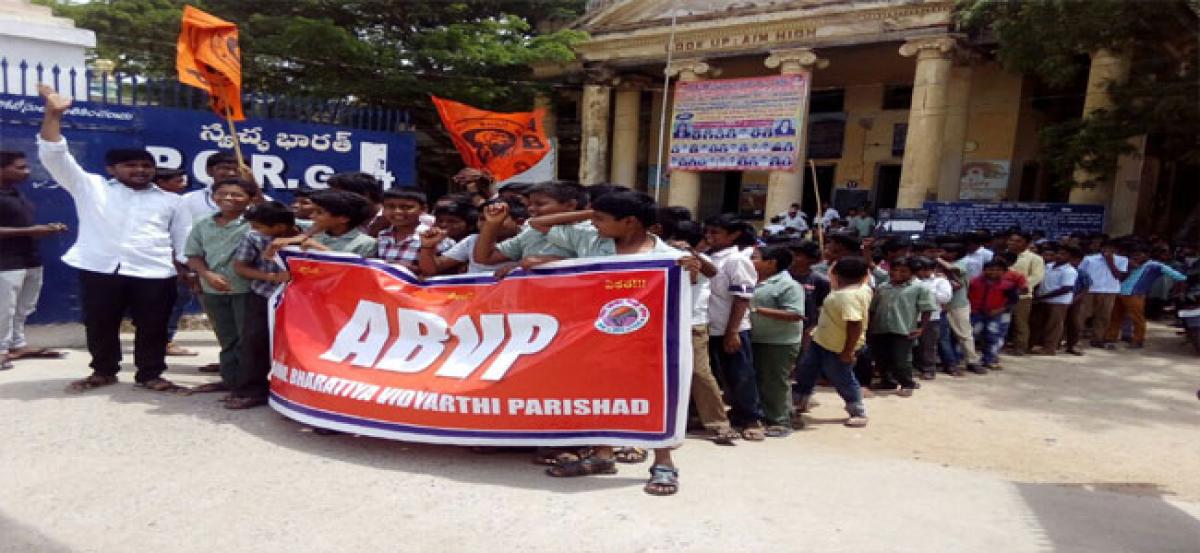 ABVP enforces school bandh protesting school fee hike
