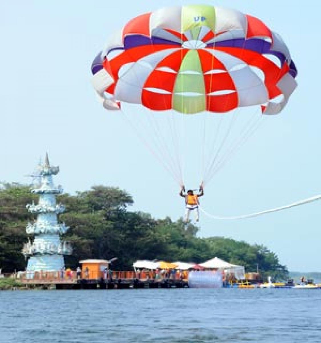 Citizens line up for Parasailing experience