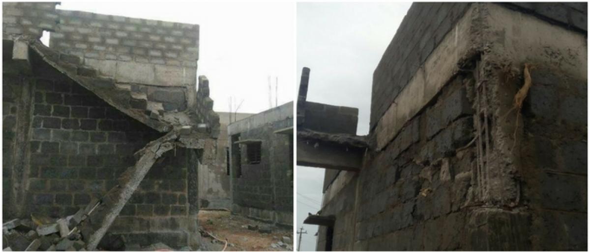 Collapse of staircase raises doubts over 2 BHK works at Devarakonda