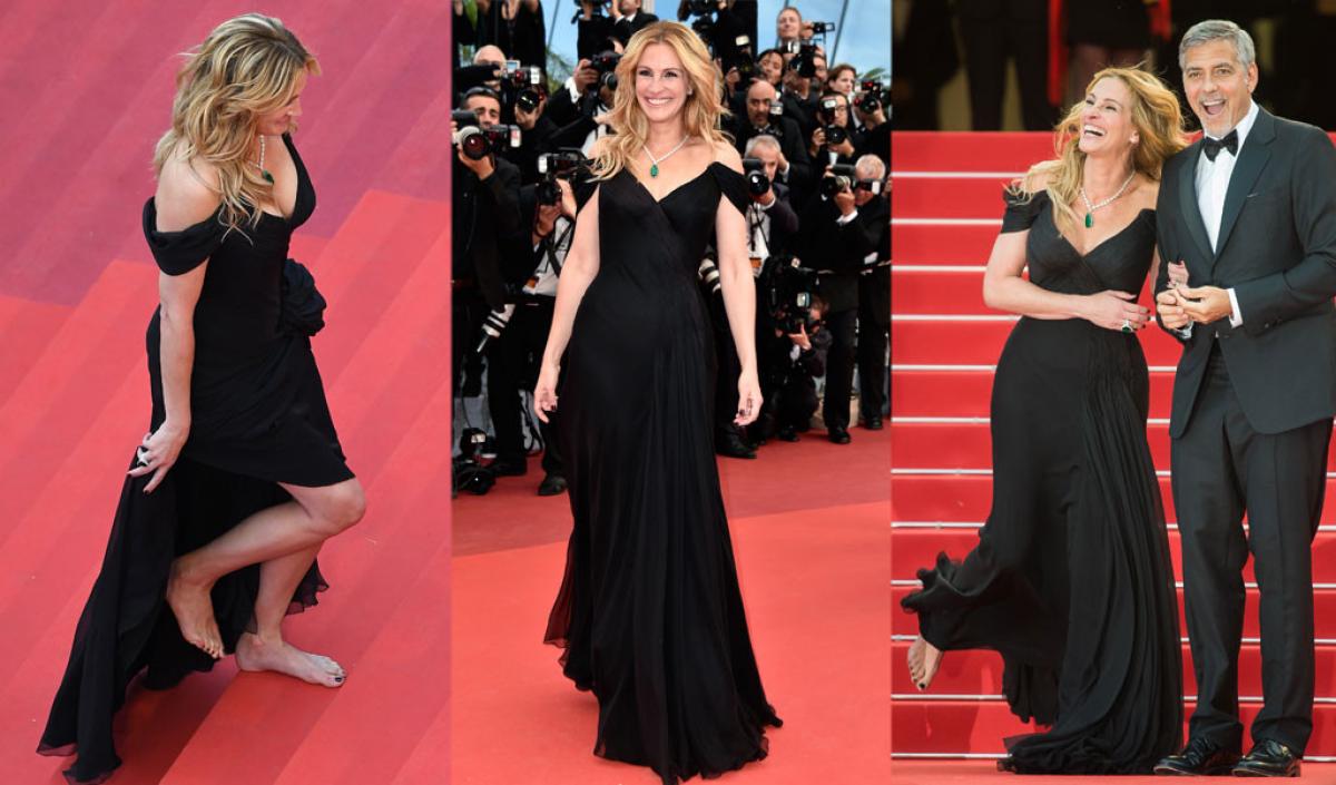 Barefoot Julia Roberts makes startling style statement at Cannes red carpet