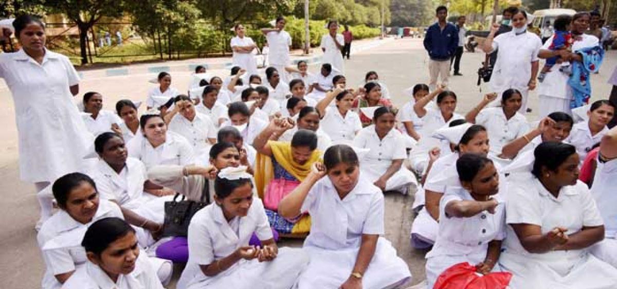 Gandhi Hospital contract nurses go on strike