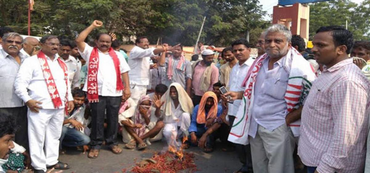 Farmers burn chilli stocks in Guntur