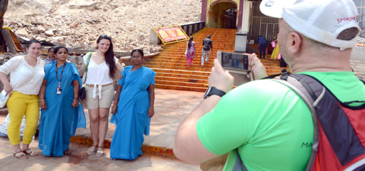 Foreigners visit Durga temple