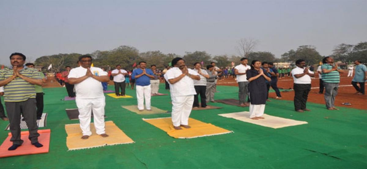 Yoga model of Surya Namaskaram in Ongole