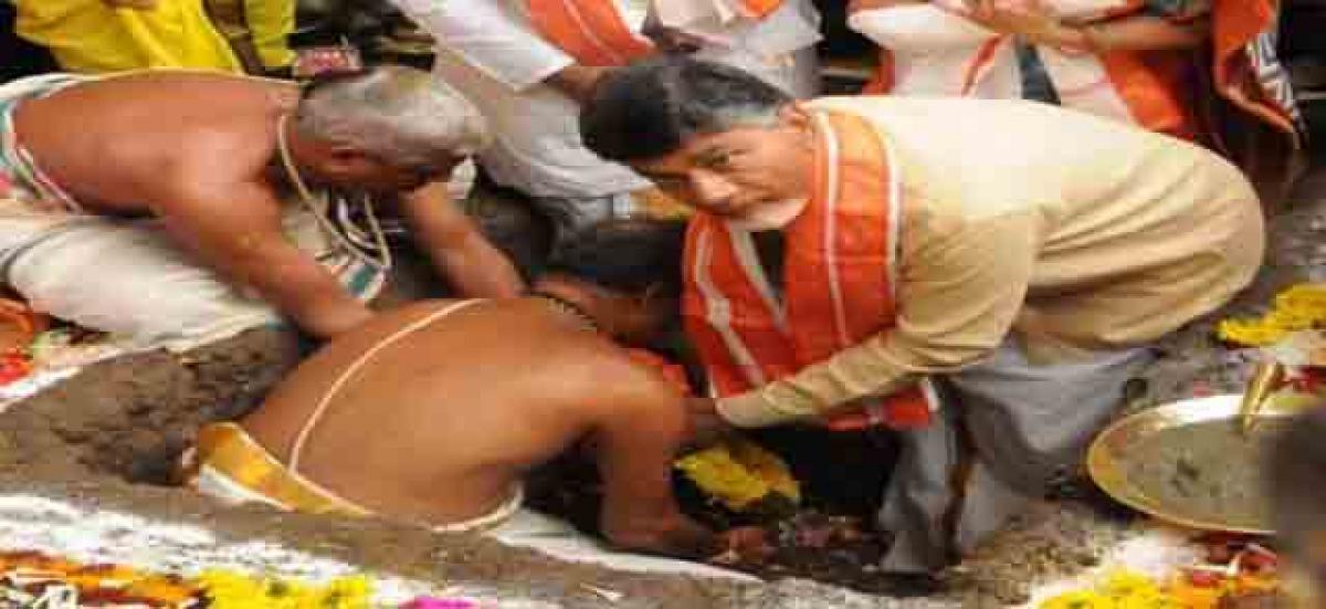 Chandrababu lays foundation stone for temporary secretariat