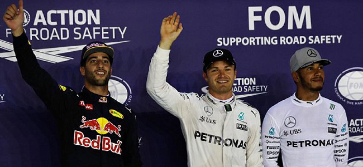 F1:Nico Rosberg secures pole position while Ricciardo and Hamilton grabbed 2nd and 3rd  
