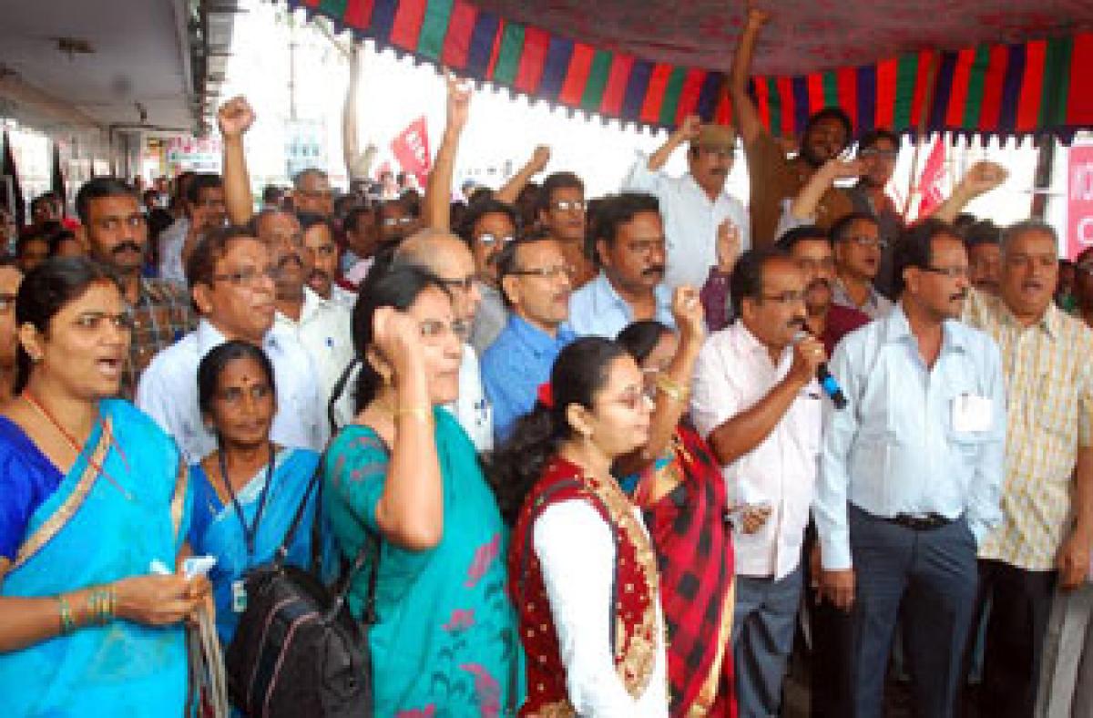 Bank staff observe strike