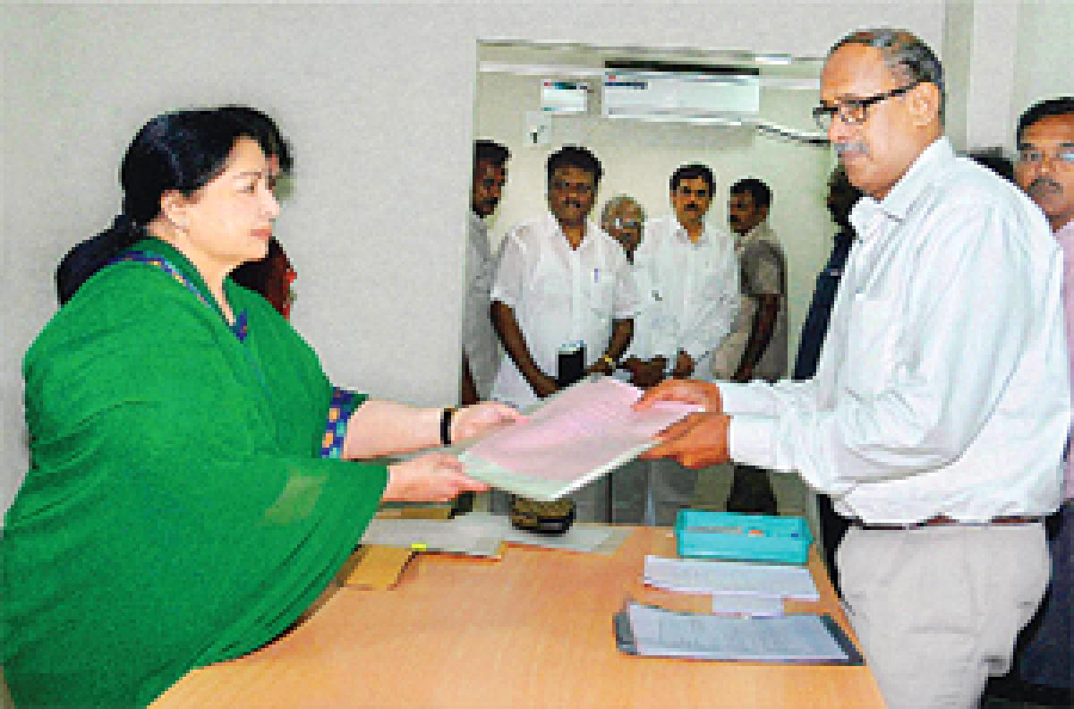 Jayalalithaa files bypoll papers