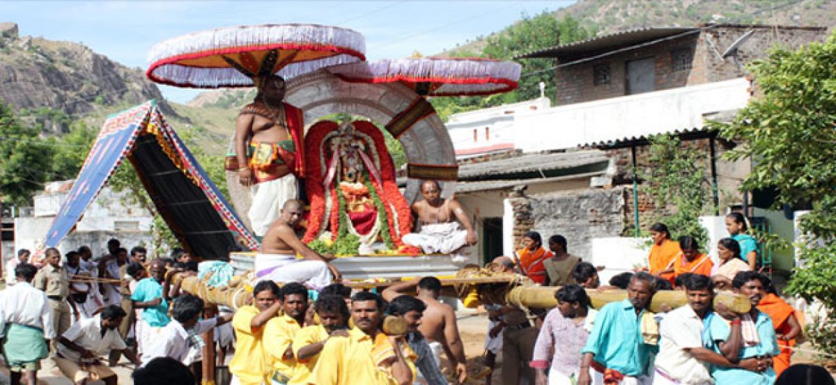 Lord Prasanna Venkateswara Swamy rides on Suryaprabha Vahanam