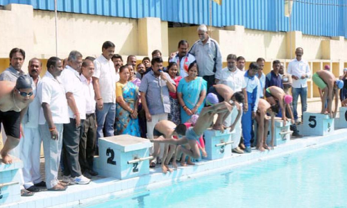 Swimming pool opened by City Mayor B Rammohan
