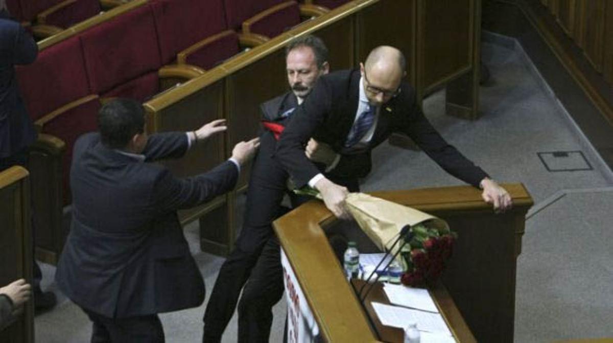 Unruly behaviour in Ukraine Parliament: Lawmaker manhandles PM