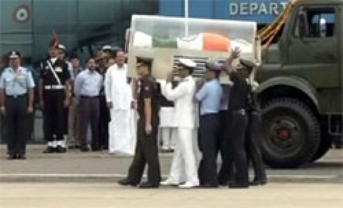 Former President Abdul Kalams mortal remains flown to his hometown Rameswaram