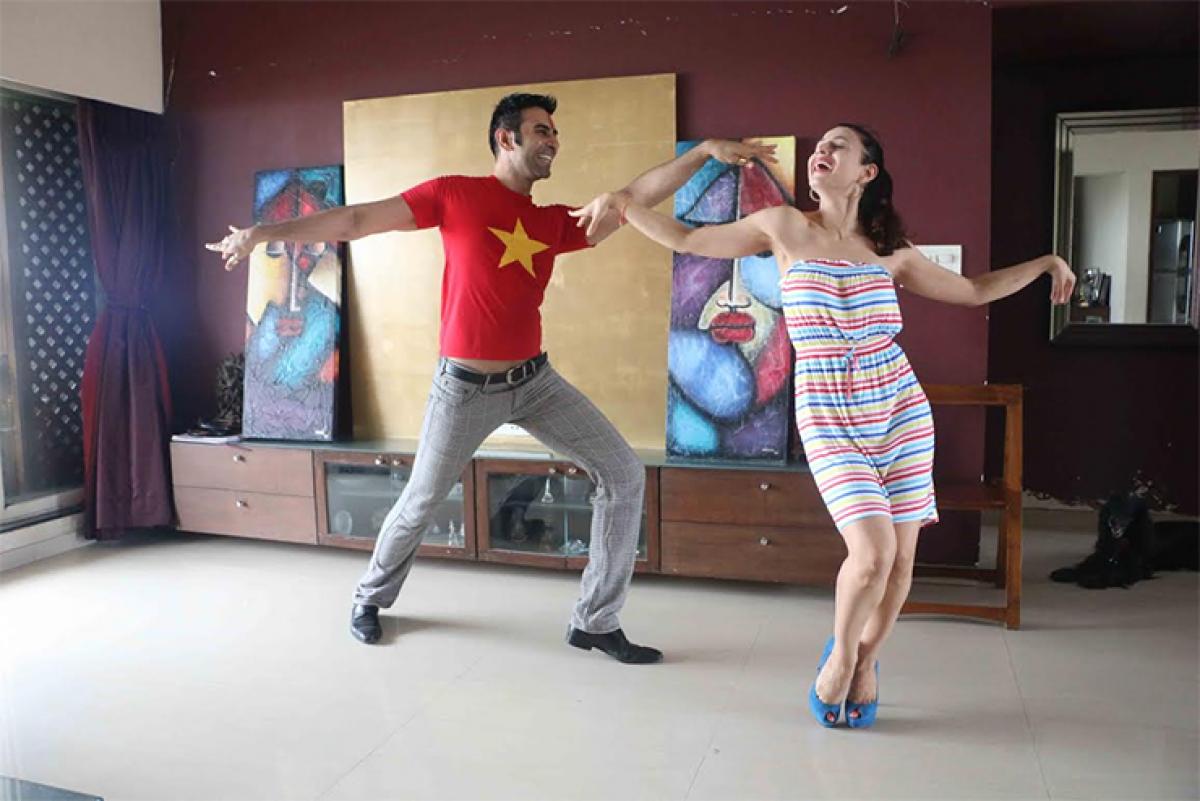 Amisha Patel learns western dance from Sandip Soparrkar