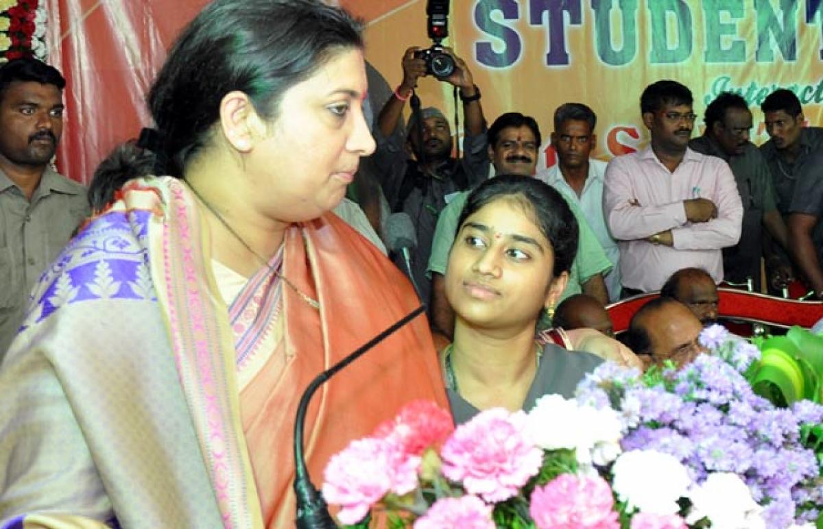 Smriti Irani interacts with young students in city