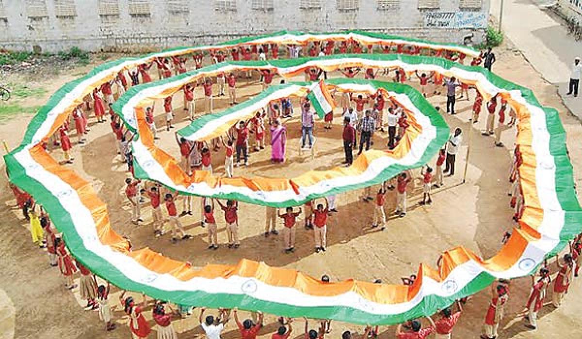 Sri Chaitanya students take out rally with 150m-long national flag