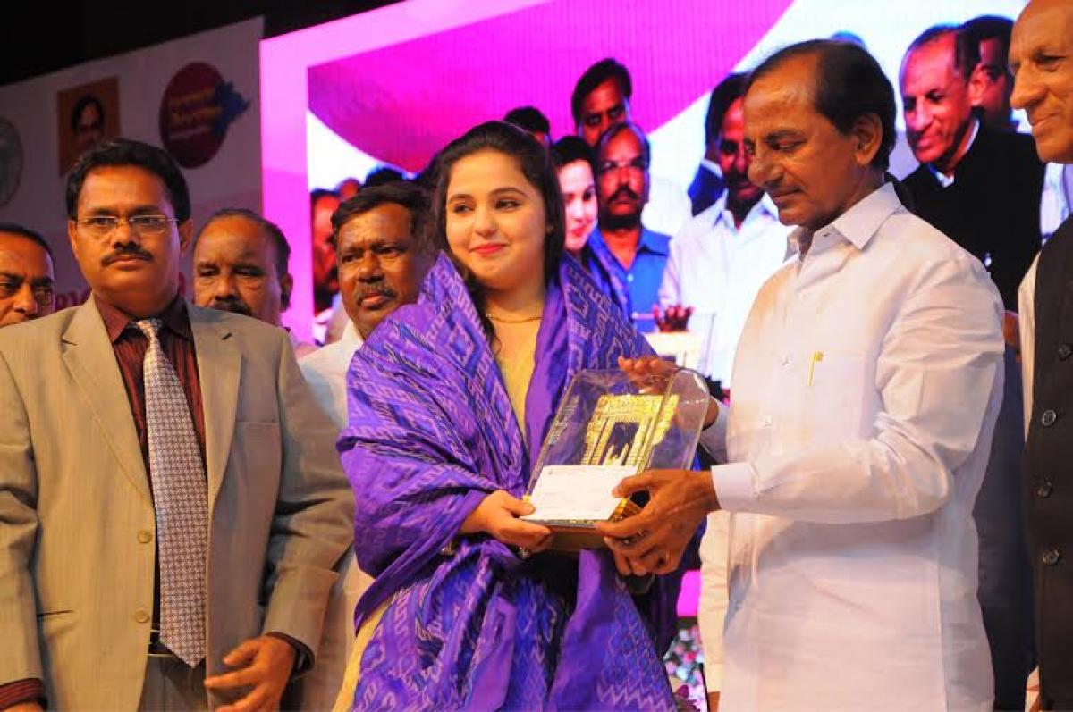 KCR felicitates Karate Champ Syeda Falak on Telangana Formation Day