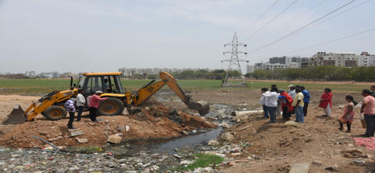 Beautification works  at Malkam Cheruvu opposed