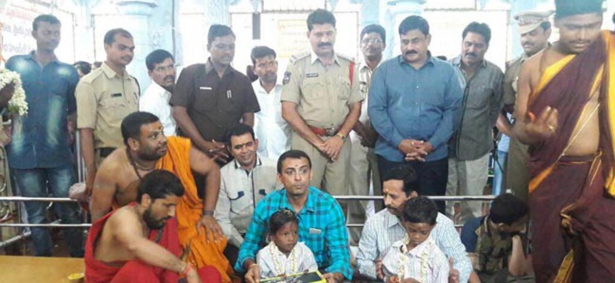 SP pays for Aksharabhyasam of tribal children. 