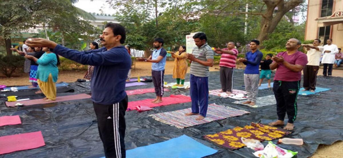 Red Cross Yoga center holds Mass Surya Namaskaramulu
