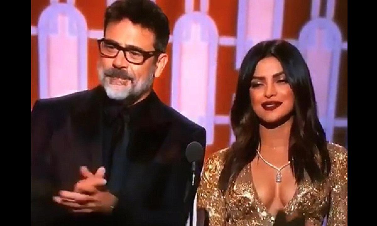 Priyanka Chopra joins Jeffrey Dean Morgan on stage of the Golden Globe Awards