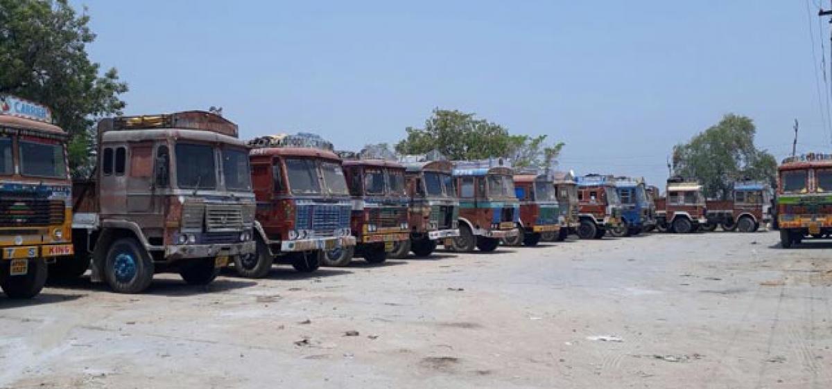 Lorries off roads, transport services badly hit  in Nizamabad
