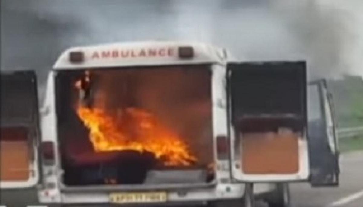 Ambulance catches fire on Hyderabad Outer Ring Road