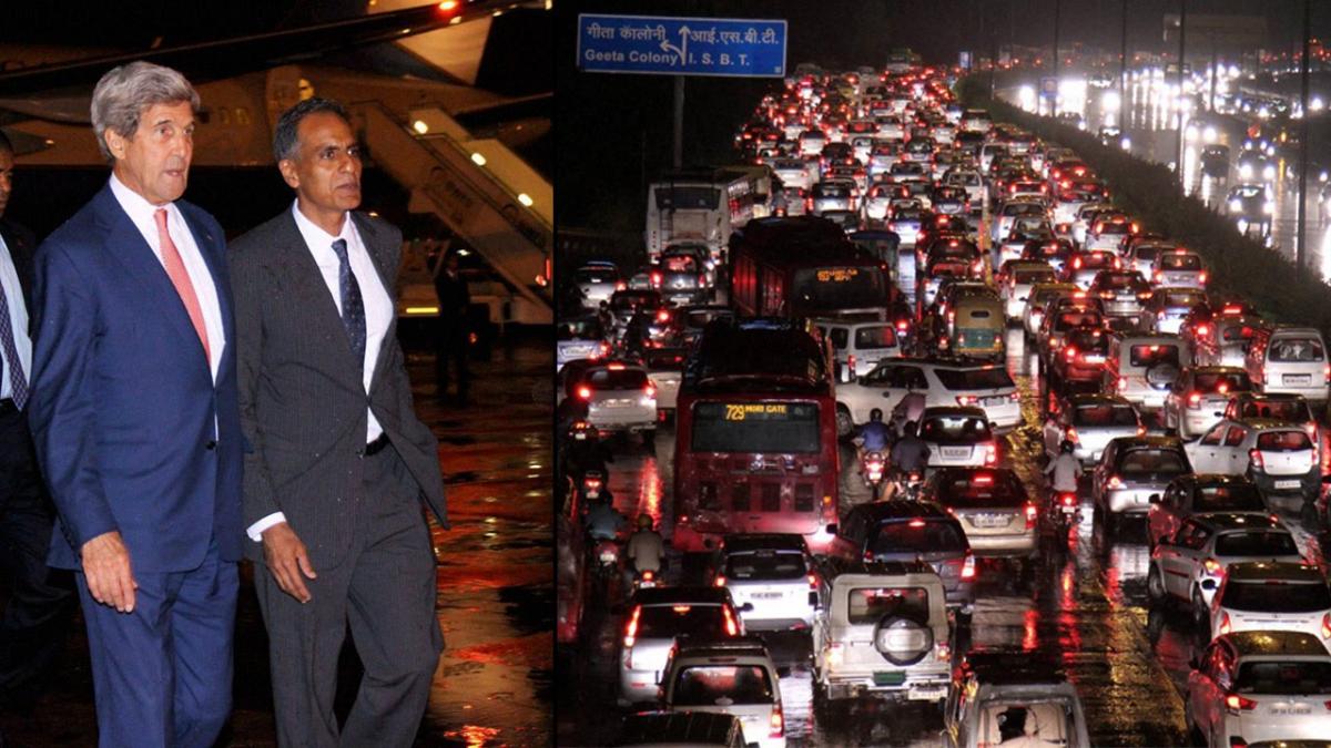 John Kerry faces traffic chaos due to heavy rains in Delhi