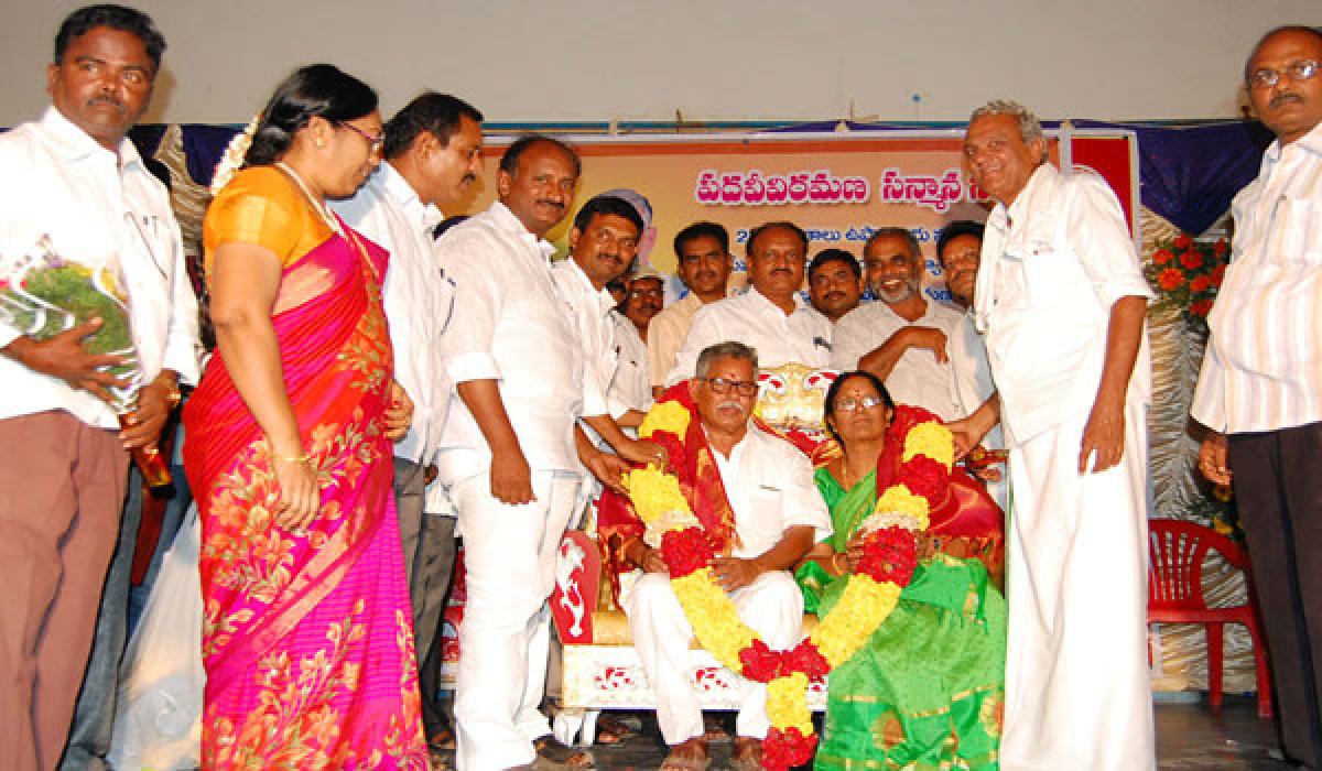 CPI National Secretary k Narayana felicitates retired teacher