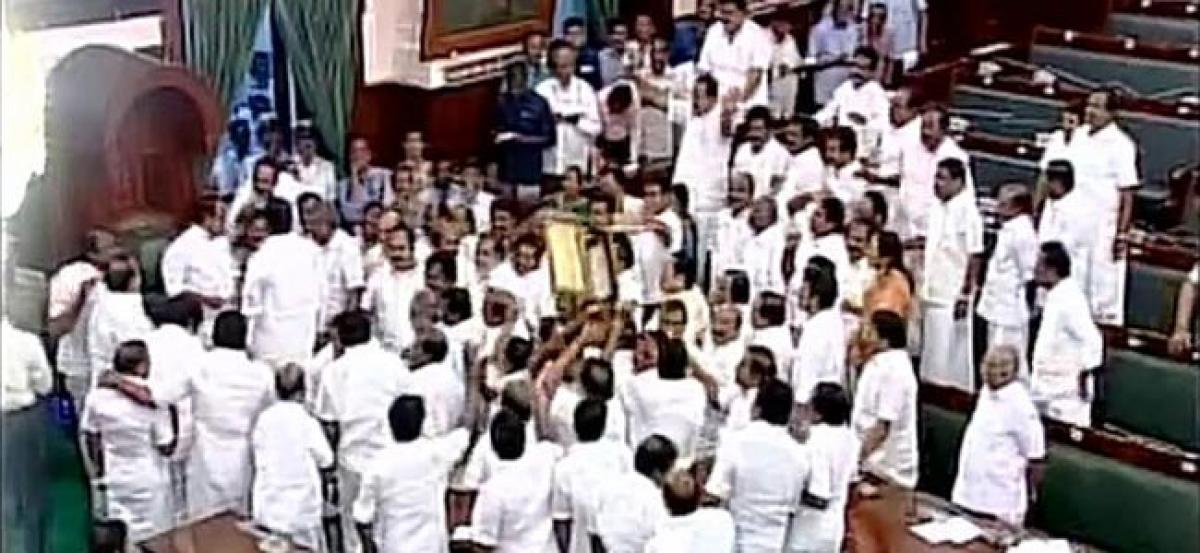 Watch: Torn shirts, toppled chairs and MLAs forcibly evicted in Tamil Nadu Assembly
