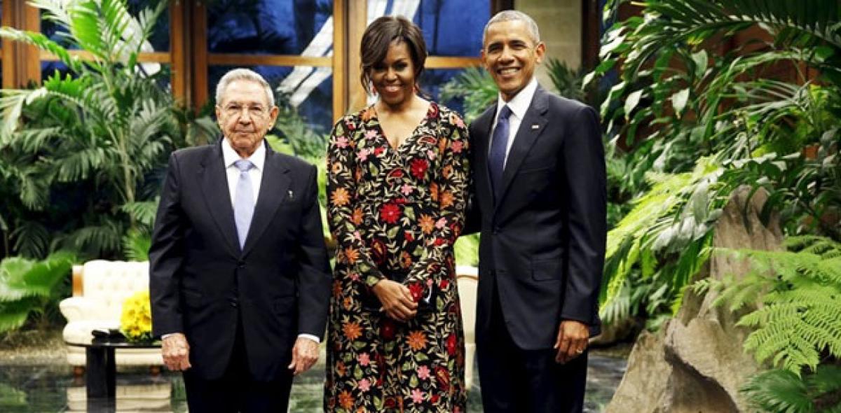 Spotted: Michella Obama in Kashmiri gown at Cuba dinner