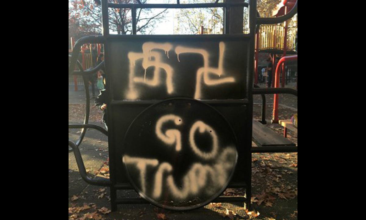 Swastika sings and Go Trump graffiti deface New York park