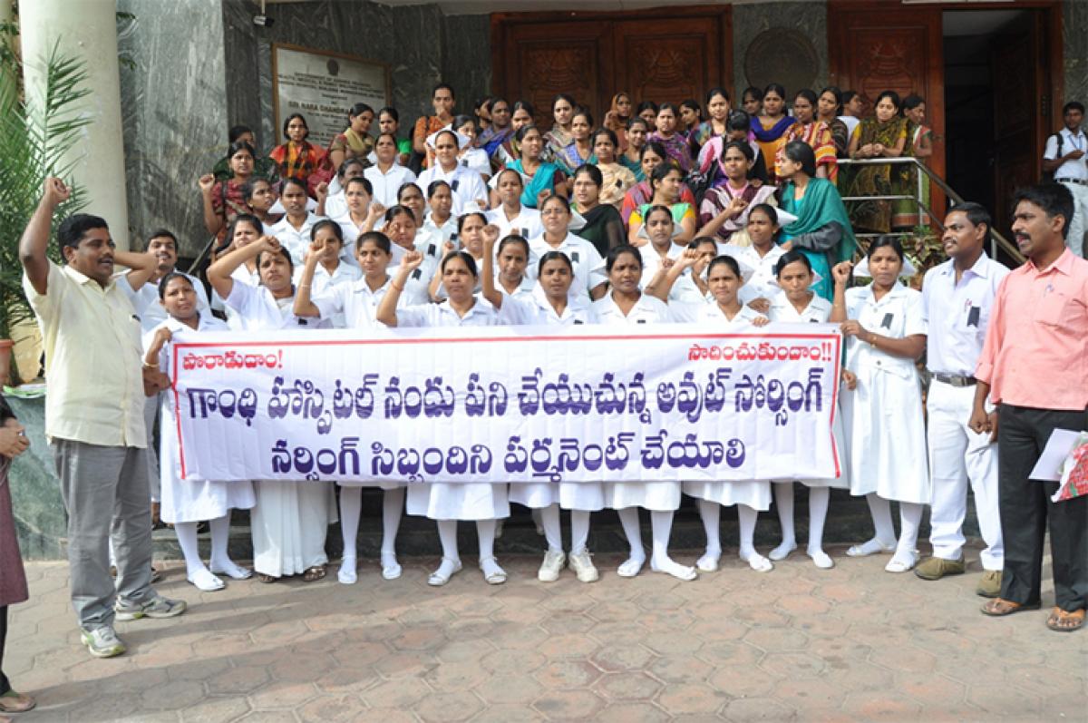 Gandhi Hospital nurses demand job regularisation