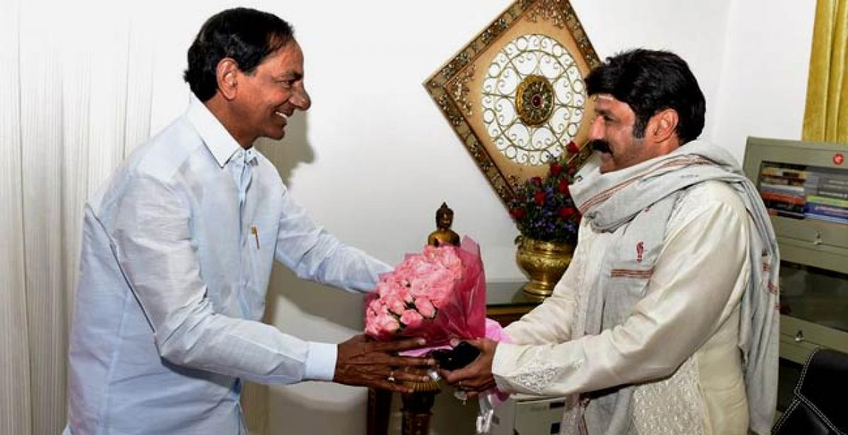 Balakrishna meets KCR, invites him to 100th film launch