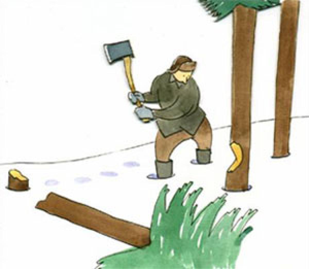 Человек рубит дерево зарисовка