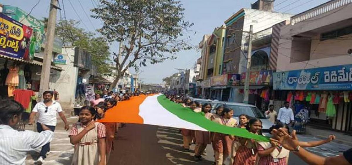 Massive national flag taken out ahead of  mega ISRO launch